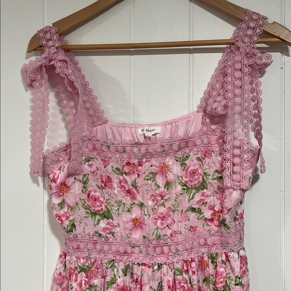 Blu Pepper Pink Floral Dress Cottagecore Lace Trim Feminine Romantic Summer M - Picture 4 of 10